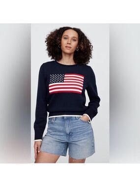 Gap Americana Intarsia Roll-Neck American Flag Oversized Sweater NWT XS USA